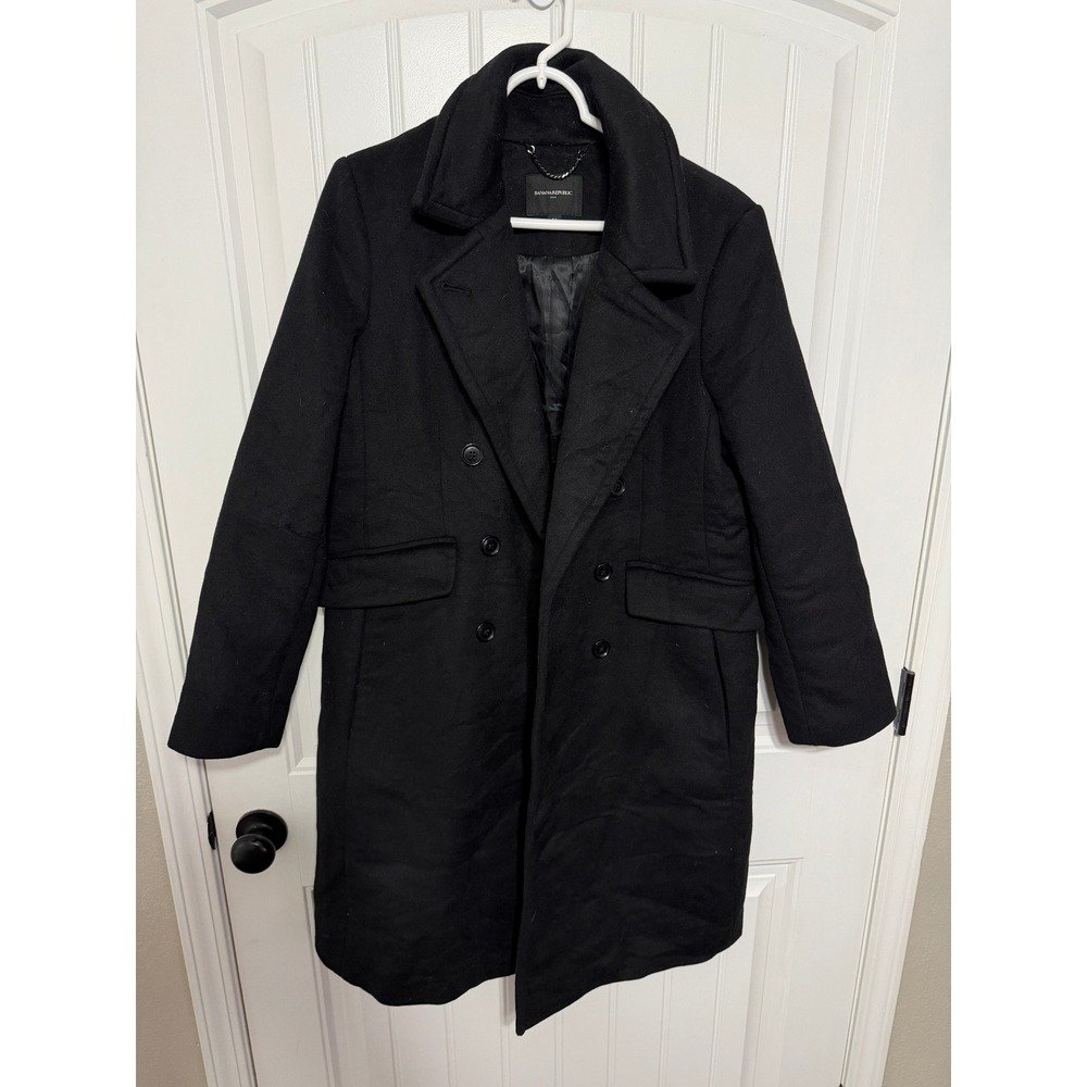 Banana Republic Coat Women Medium Black Wool Blend Double Breasted EUC